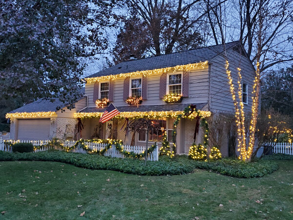Picket fence and eaves in warm white